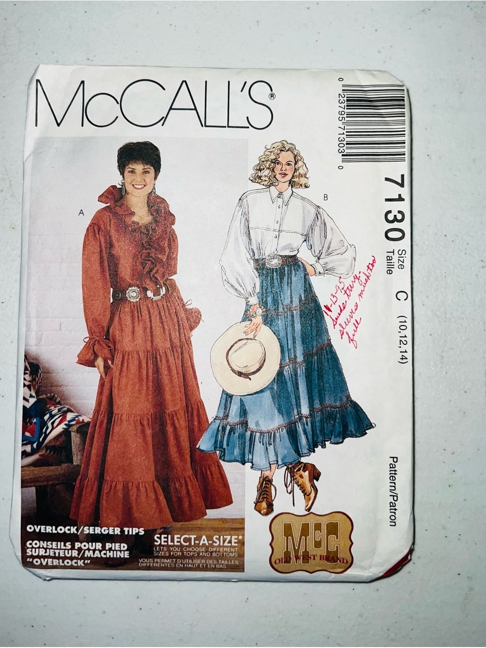 Vintage 1994 McCall’s 7130 Old West Blouse Tiered Skirt Pattern Size 10–14